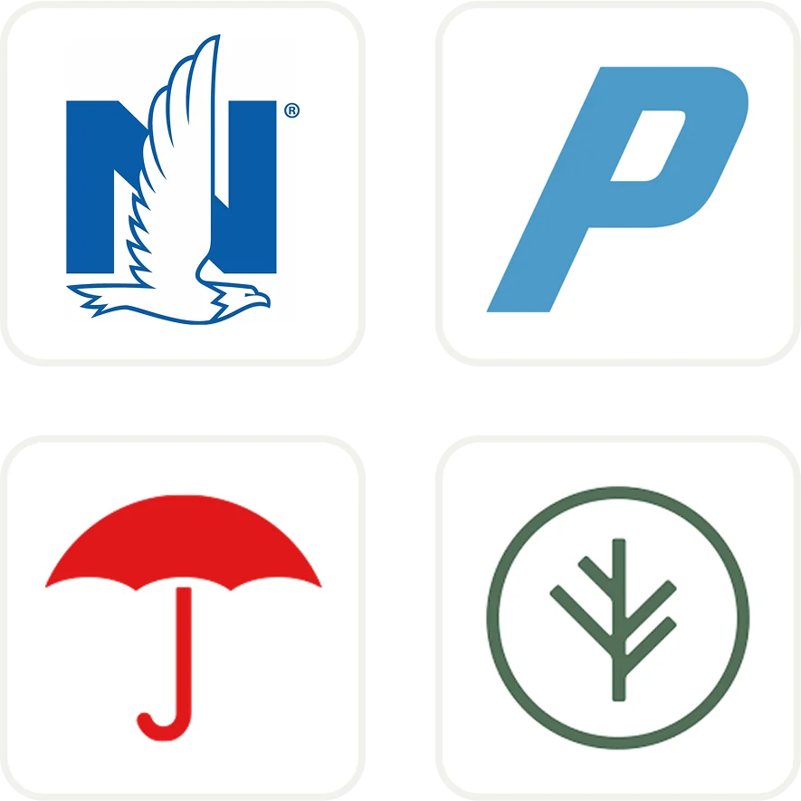Logos of Nationwide, Travelers, Progressive and Branch